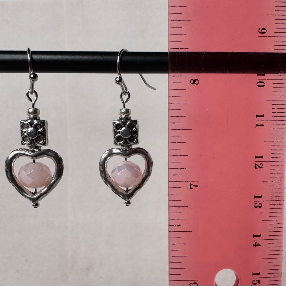 HAND CRAFTED Floral Heart Earrings 1 1/2” Silver Pink NWT - Picture 12 of 13